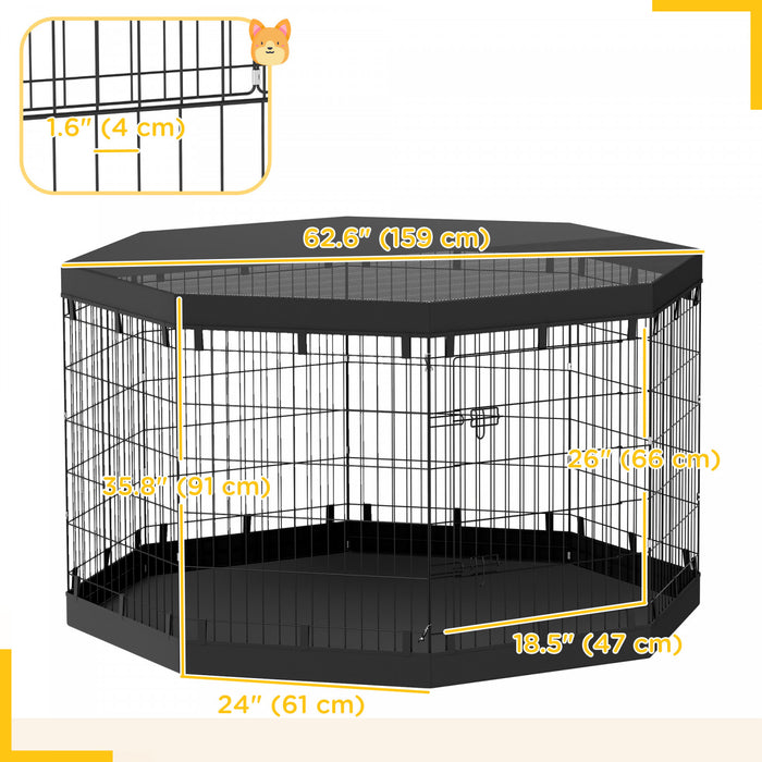 Pawhut Parc Pour Chien, 8 Panneaux Pliables, Coussin Impermeable, Couverture Superieure Resistante Au Soleil, Cloture 36\" De Haut Pour Chiens Et Animaux De Taille Moyenne Et Petite