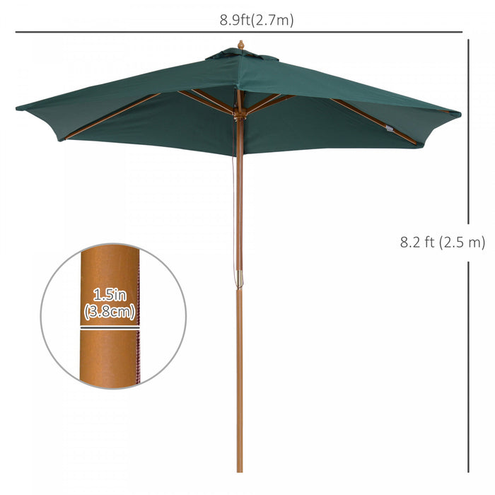 Parasol de terrasse Outsunny O 2,7 m x 2,4 m de haut, parasol de marche avec structure en bois massif, couleur verte.