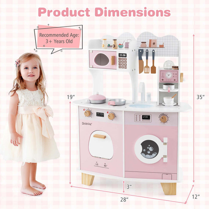 Costway Wooden Kids Kitchen Playset Pretendre Jouer Cuisine Avec Cafetiere Et Micro-ondes