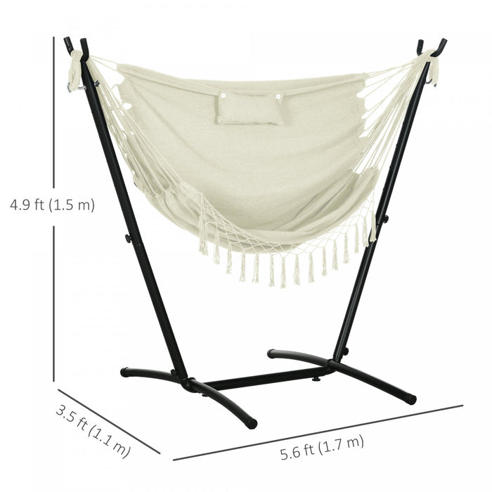 Outsunny Chaise Hamac avec Support, Chaise Suspendue, Appuie-tete, creme