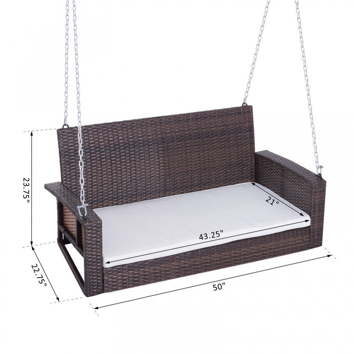 Outsunny 2 Personnes Exterieur En Osier Porche Balancoire Jardin Banc Suspendu Avec Coussin Cour Double Hamac Siege De Salon De Soleil Blanc