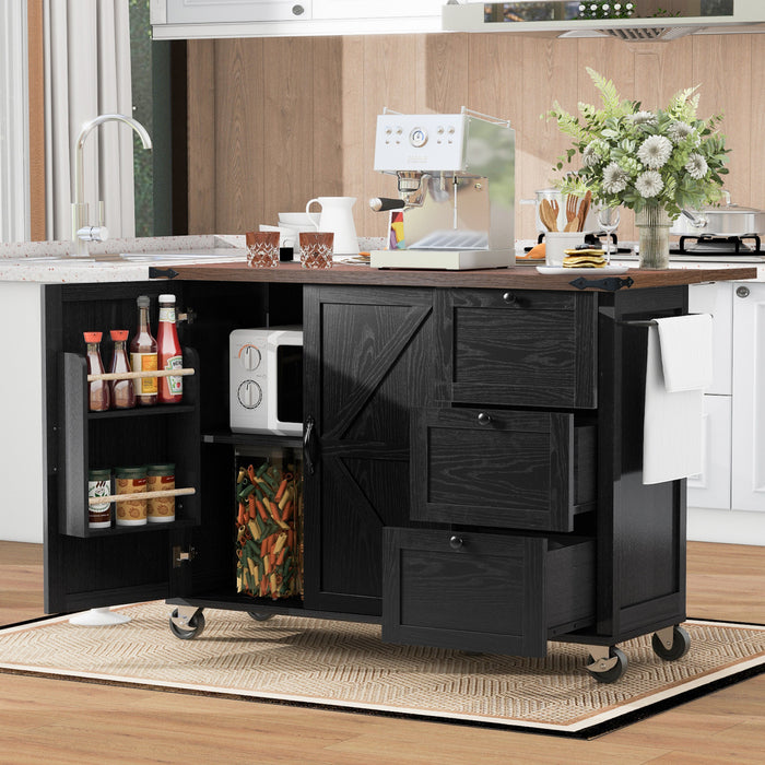 Chariot De Cuisine Sherry 54,5\" En Bois Reconstitue Avec Prise Electrique Et Rangement - Noir