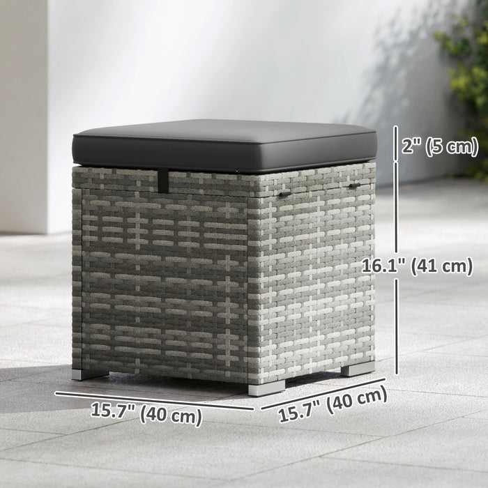 Outsunny Ottoman d'exterieur en osier 2 pieces avec rangement, Gris Fonce