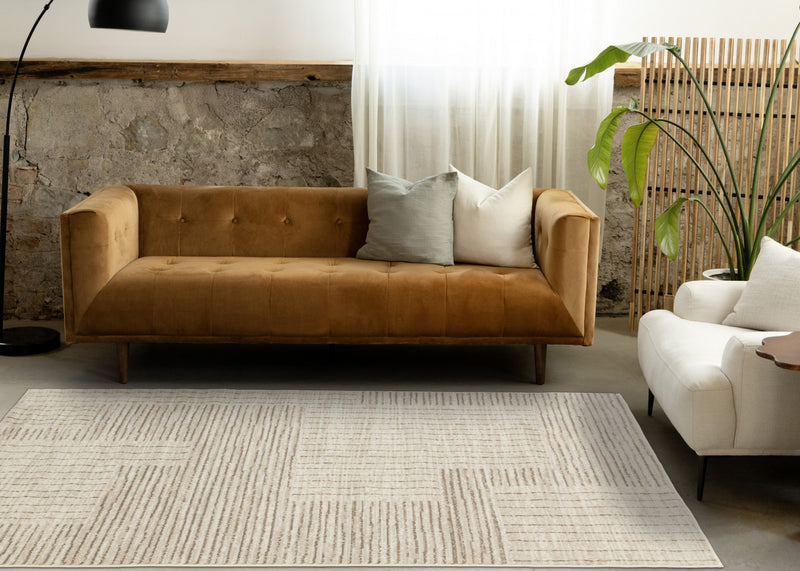 Tapis Florence Brown Cream a motif geometrique a lignes lineaires, 6'7\" x 9'6\"
