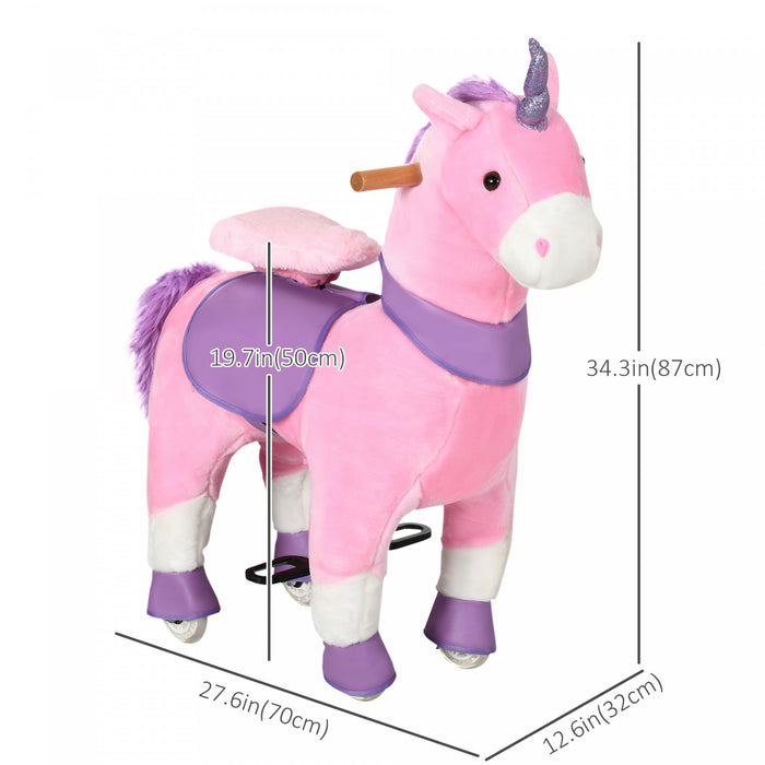 Qaba Cheval A Bascule Mecanique Equitation Poney Jouet Avec Roues Cadeau Pour 3-6 Ans Filles Garcons, Licorne