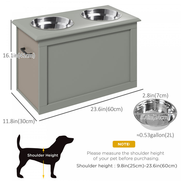 Pawhut Gamelles Surelevees Pour Animaux De Compagnie Avec 2 Bols En Acier Inoxydable, Base Pour Grands Chiens Et Autres Grands Animaux De Compagnie, Gris