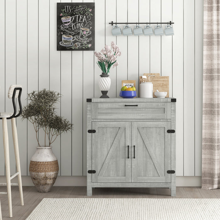 HOMCOM Buffet de ferme avec tiroir et etagere reglable, gris