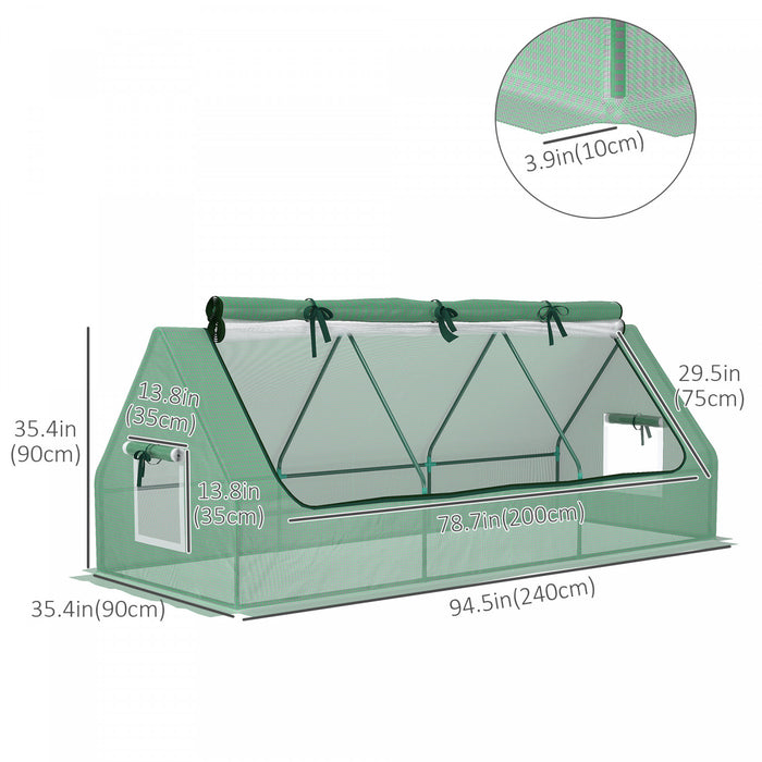 Outsunny Mini Serre, 94,5\" X 35,4\" X 35,4\" Tunnel Portable En Forme De Maison Avec Fenetres En Maille Pour Interieur Et Exterieur, Vert