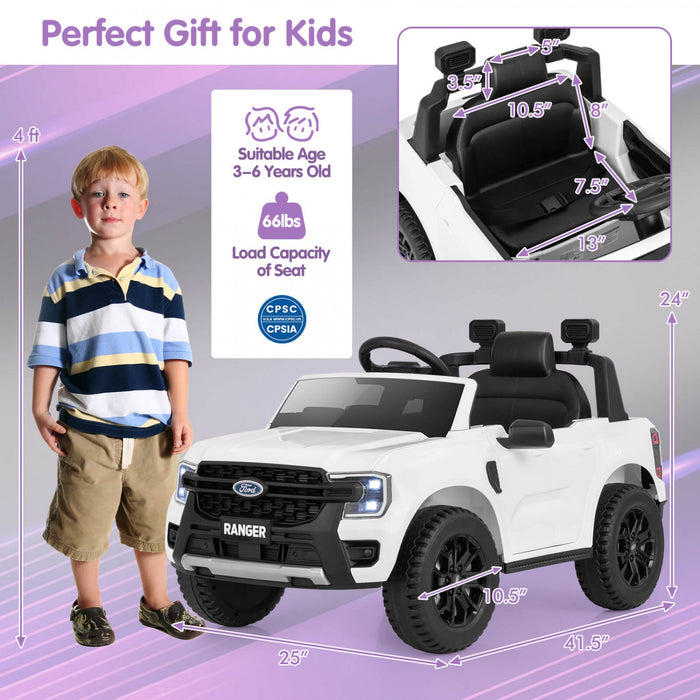 Costway 12v Autorise Ford Ranger Enfants Rouler Sur Voiture Avec Panier De Stockage A Telecommande Blanc
