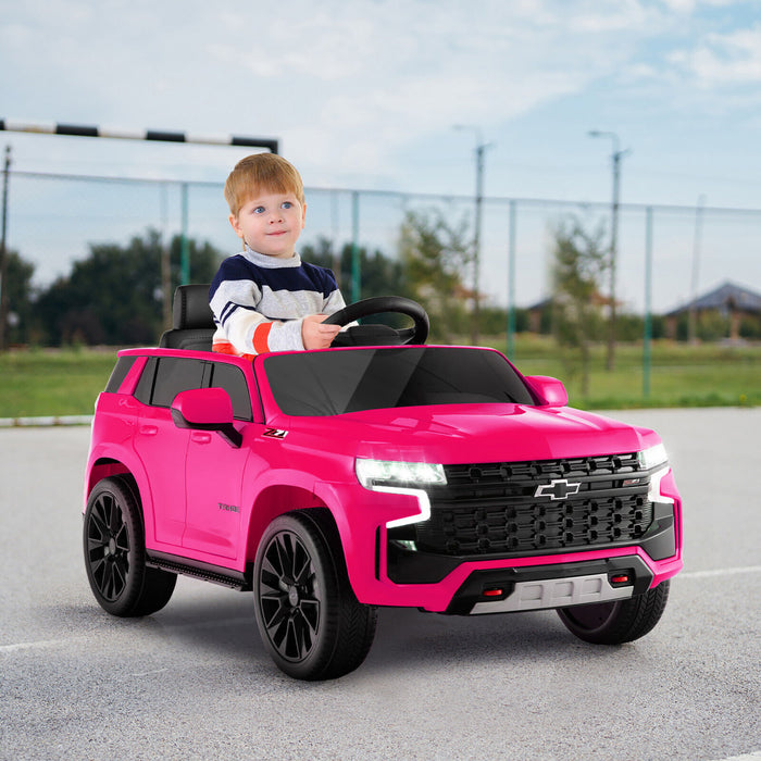 Costway 12v Enfants Roulent Sur La Voiture Chevrolet Tahoe Camion Electrique Suv Telecommande W / Lumiere Et Musique Rose