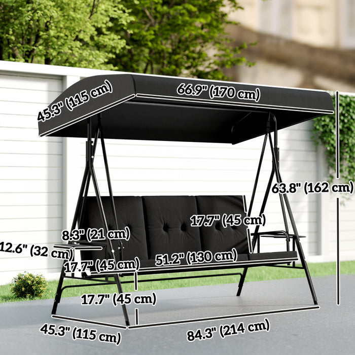 Outsunny Balancelle de Patio 3 Places avec Toit Reglable et Plateaux Lateraux