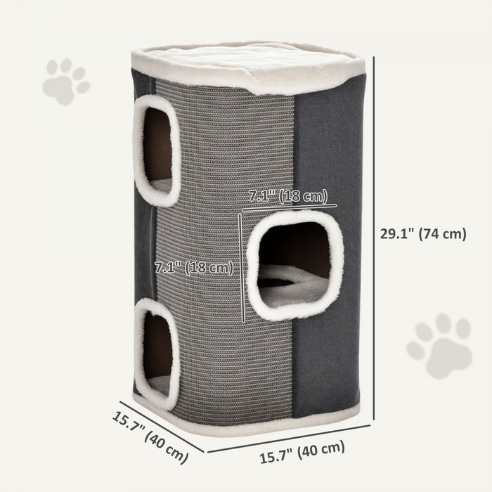 Condo pour Chat en Forme de Baril a 4 Etages pour l'Interieur, Gris