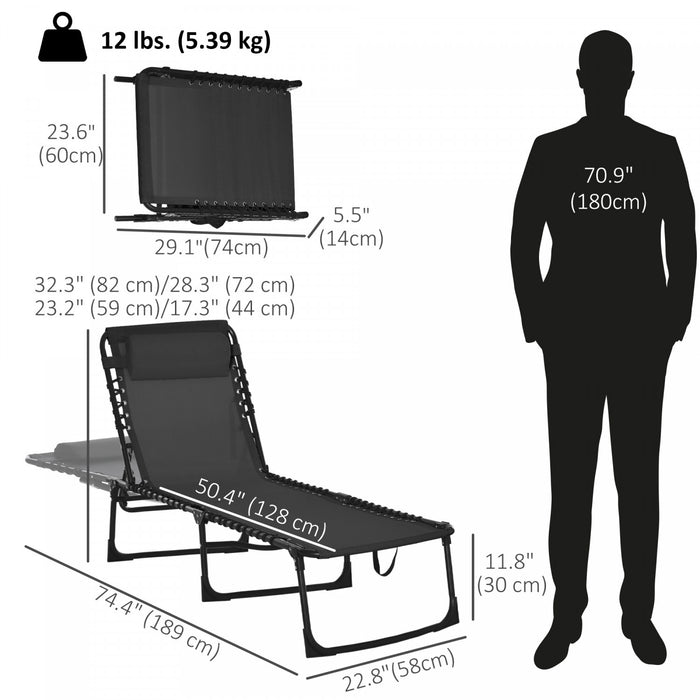 Chaise Longue Pliante D'exterieur Outsunny Pour Le Camping, La Randonnee, Noire.