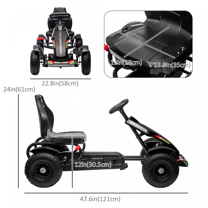 Aosom Kart A Pedales Pour Enfants, Voiture A Pedales Avec Seau Reglable, Frein A Main, 4 Roues En Caoutchouc, 5 A 12 Ans, Noir