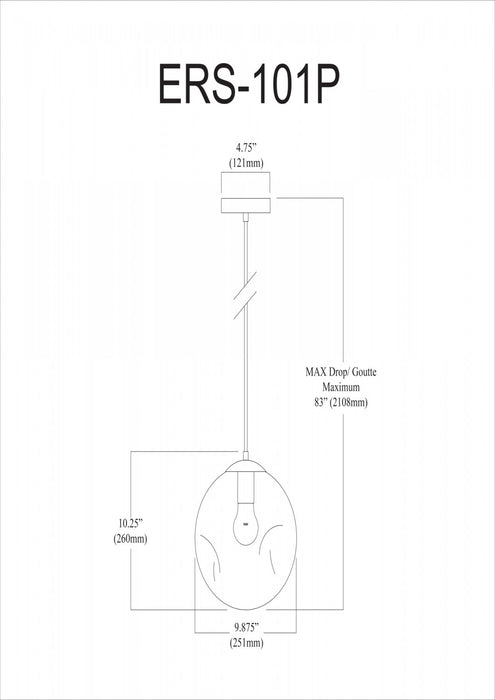 Luminaire suspendu Eris de Dainolite en verre fumé, avec fini laiton vieilli et 1 ampoule