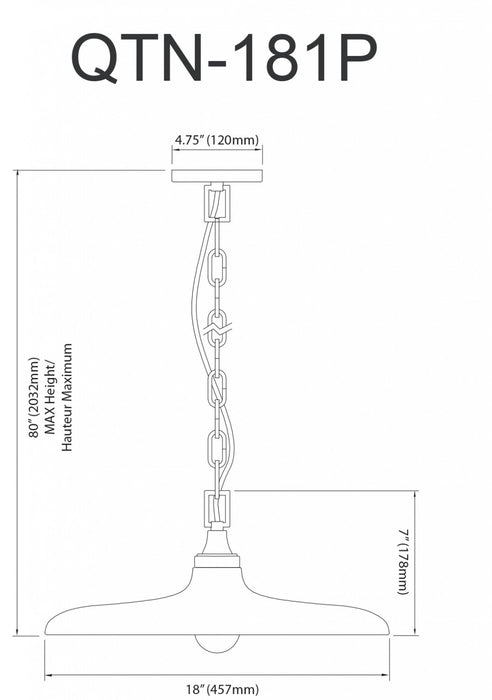 Luminaire suspendu Quentin de Dainolite avec abat-jour noir mat et doré, fini laiton vieilli et 1 ampoule
