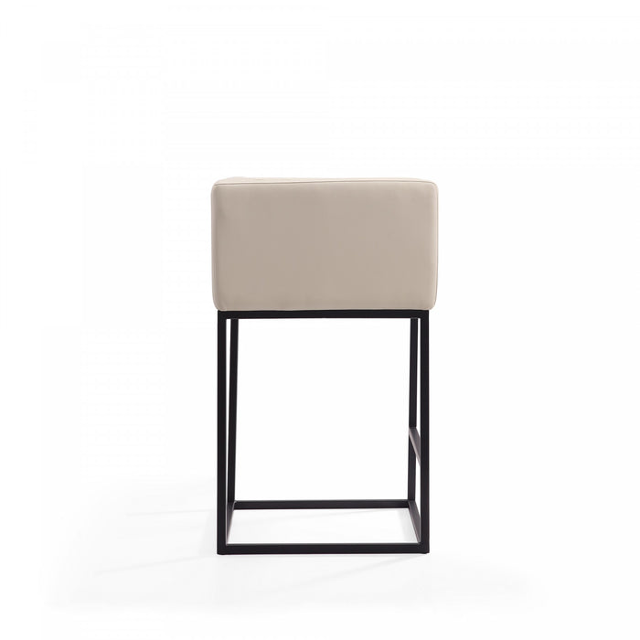 Tabouret de comptoir Embassy style milieu du siecle en metal et tissu creme - Lot de 2