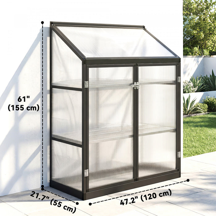 Outsunny Serre en polycarbonate avec ventilation et portes, noir