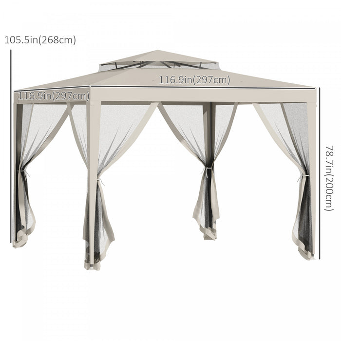 Outsunny Tente D'auvent 10' X 10', Tente Partielle Avec Filet En Maille Et Toit A Deux Niveaux Pour Jardin, Terrasse, Exterieur, Beige