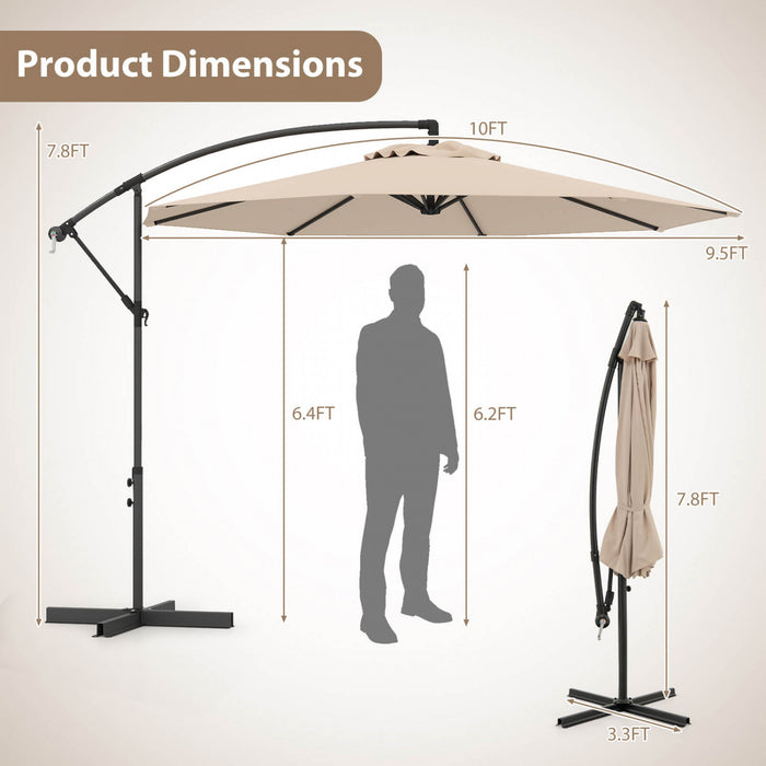 Costway Parasol deporte 10 FT pour terrasse avec 8 baleines, base croisee, inclinable, beige