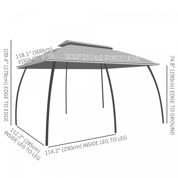 Outsunny 10' X 20' Patio Gazebo, Abri Gazebo Exterieur Avec Filet, Toit Ventile, Structure En Acier Pour Le Jardin, La Pelouse, L'arriere-cour Et La Terrasse, Beige