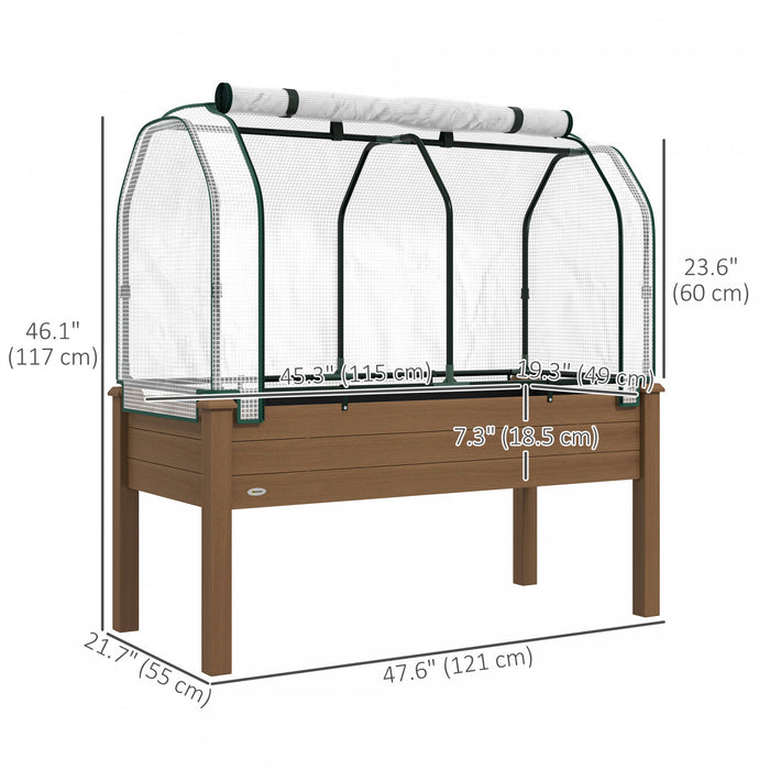 Outsunny Jardiniere surelevee avec housse en PE pour serre, marron