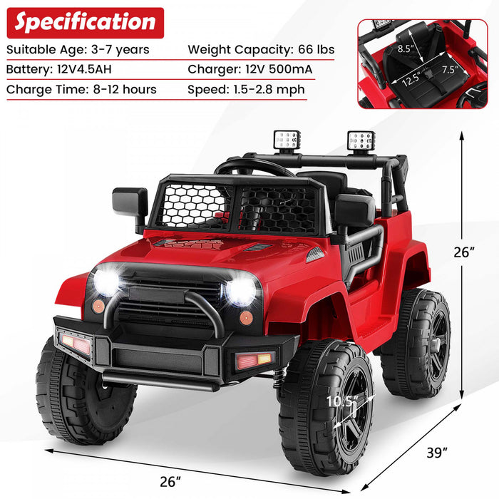 Costway 12v Enfants Roulent Sur La Telecommande De Vehicule Electrique De Voiture De Camion Avec La Musique Et Le Rouge Clair