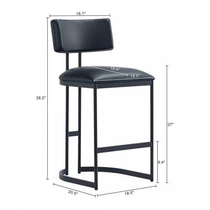 Tabouret de comptoir contemporain moderne Juno en cuir vegetalien et metal, coloris noir