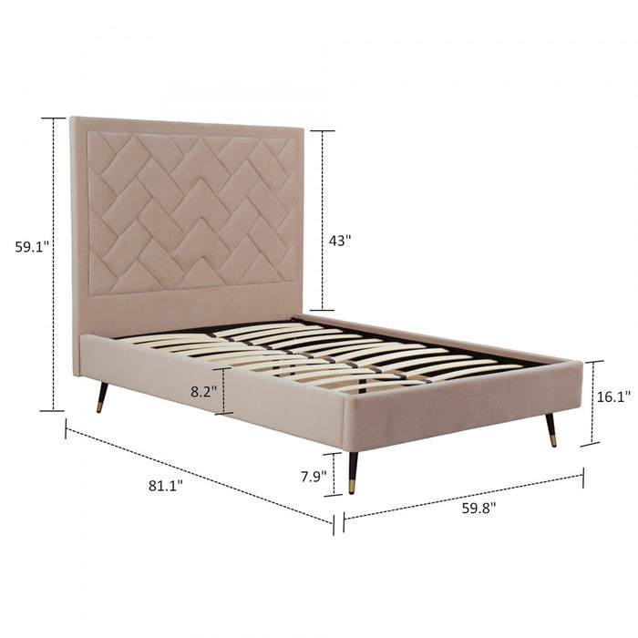 Lit double moderne Crosby en velours capitonne couleur nude