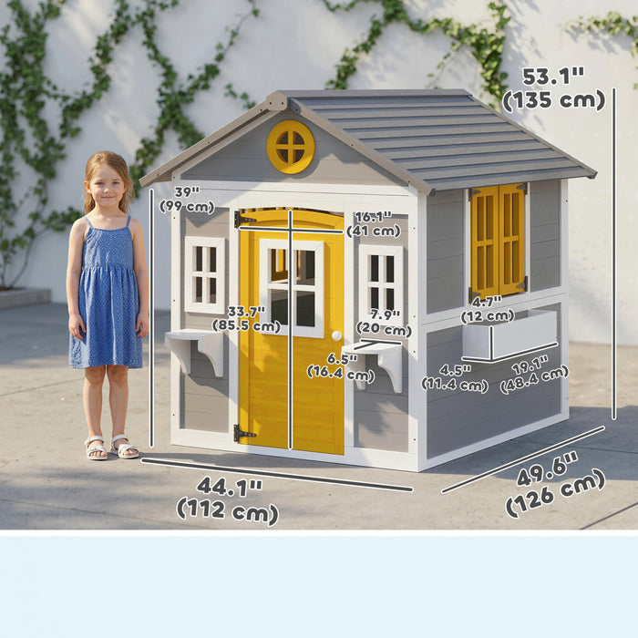 Outsunny Cabane pour Enfants, Maison en Bois Exterieure pour Jardin, Gris