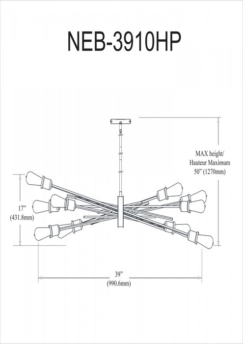 Luminaire suspendu horizontal Nebraska de Dainolite avec fini espresso et 10 ampoules