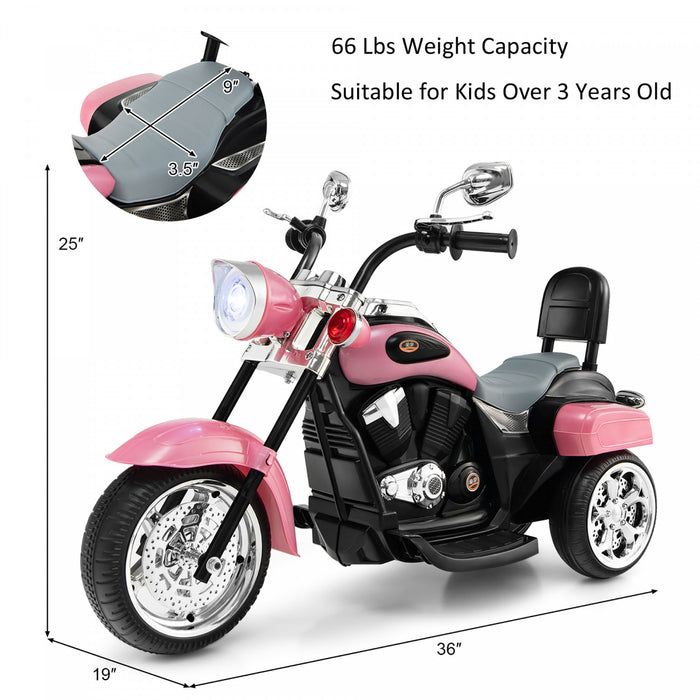 Costway 6v Kids Ride On Chopper Moto 3 Roues Trike Avec Phare Et Corne Rose