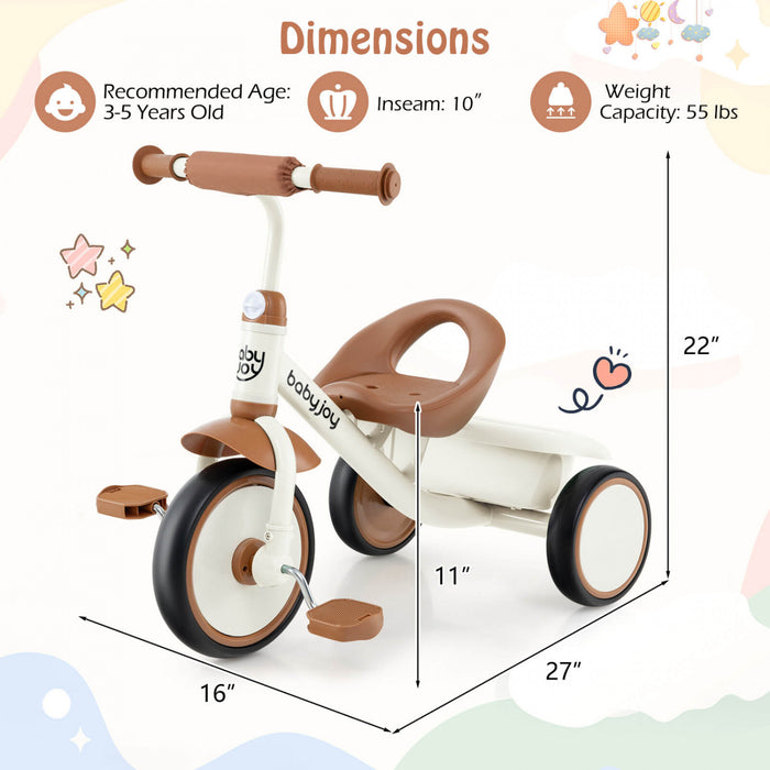 Babyjoy Enfants Tricycle Tricycle Avec Siege Reglable Et Panier De Stockage 3 Roues Velo Beige