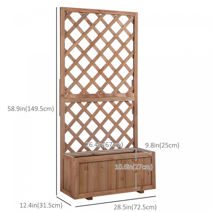 Outsunny Lit De Jardin Sureleve En Bois Avec Treillis Et Trous De Drainage, Boite De Plantation Autoportante D'exterieur De 59 Po Pour Plantes De Vigne Grimpantes Et Fleurs