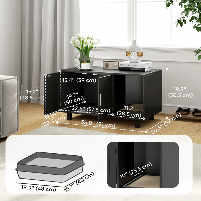 Pawhut Bac A Litiere Pour Chat, Meubles Caches, Table D'appoint Pour Maison De Chat, Toilettes Avec Griffoir, Pour Chats D'interieur, Chatons, Noir