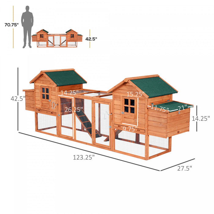 Pawhut 123\" Double Poulailler En Bois Grand Poulailler Lapin Clapier Poule Volaille Cage Arriere Avec Rampes Exterieures Et Nichoirs