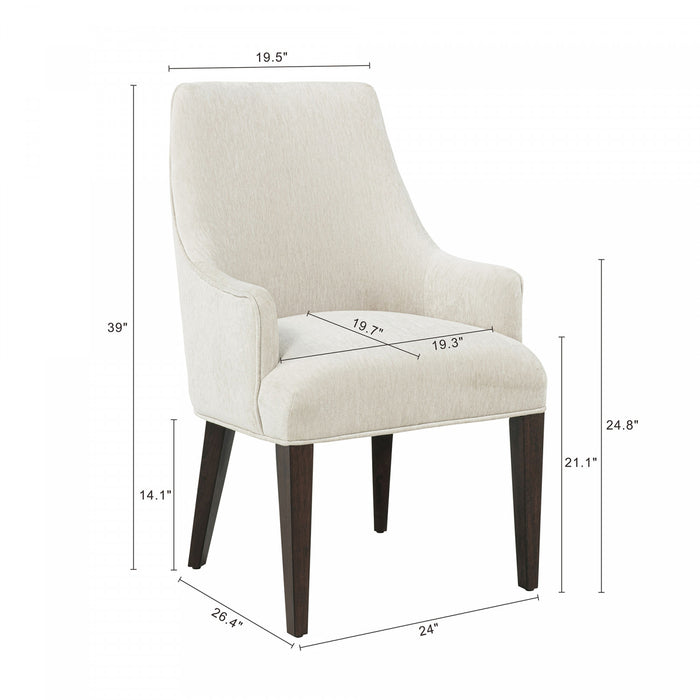 Fauteuil moderne en bois Beever avec accoudoirs en chenille creme