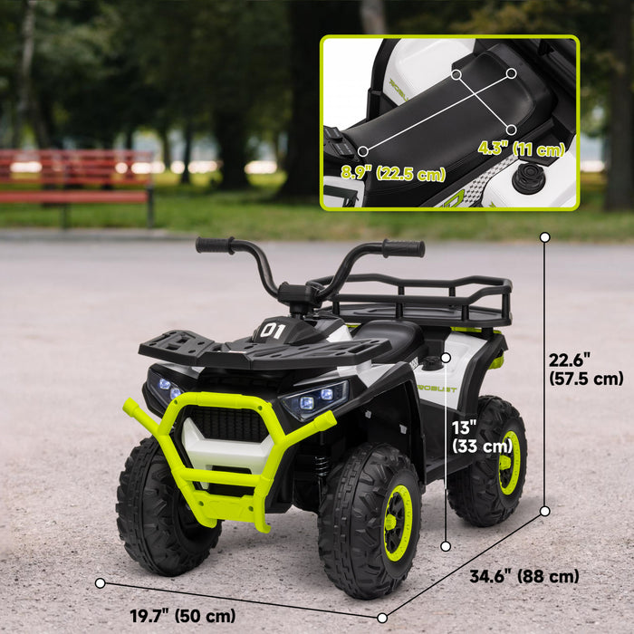 Qaba Quad, Vehicule Electrique Alimente Par Batterie 12 V Avec 4 Roues A Suspension A Ressort, Panier De Rangement, Phares Led, Musique, Pour Garcons Et Filles, Vert