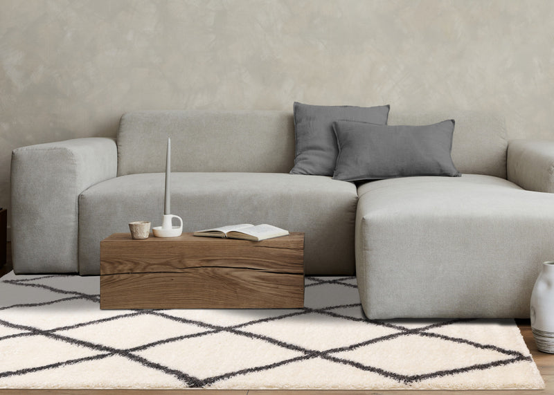 Tapis Fairmont treillis blanc gris, 5'3\" x 7'7\"