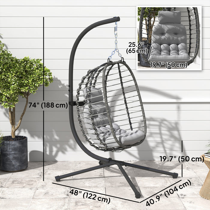 Chaise suspendue œuf Outsunny avec support, chaise balancoire en rotin pliable