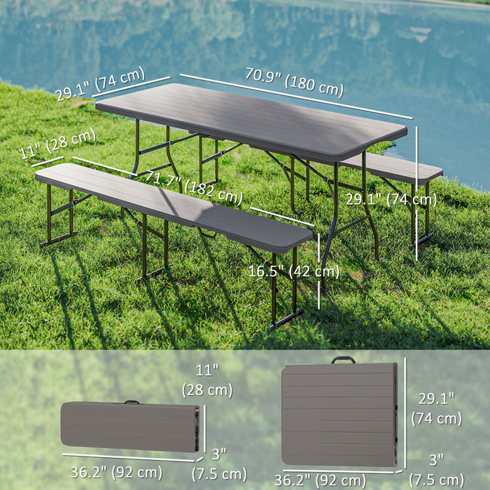 Outsunny Ensemble de Table de Pique-nique Pliante 6FT 3 Pieces avec 2 Bancs, Effet Rotin, Marron