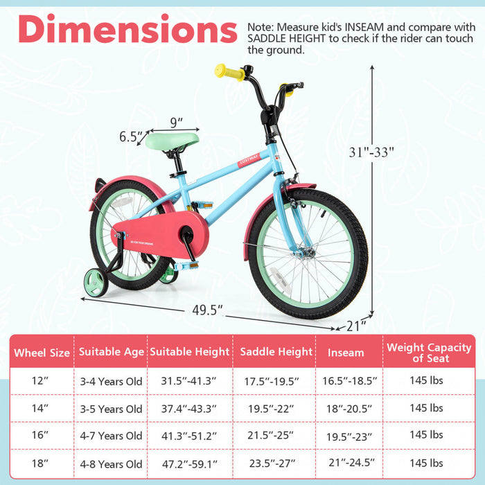 Costway 18\" Velo Pour Enfants Avec Guidon De Selle Reglable Roues D'entrainement Amovibles Frein A Main Rouge