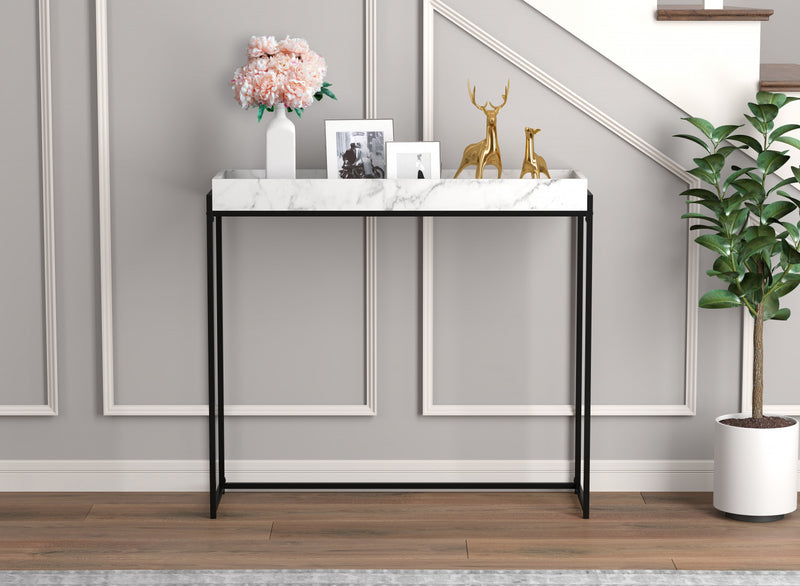 Console moderne de 40 po avec plateau encastré - marbre avec métal noir