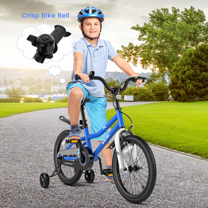 Velo Costway 18\" Pour Enfants Avec Roues D'entrainement Amovibles Et Panier Pour 4-8 Ans Bleu