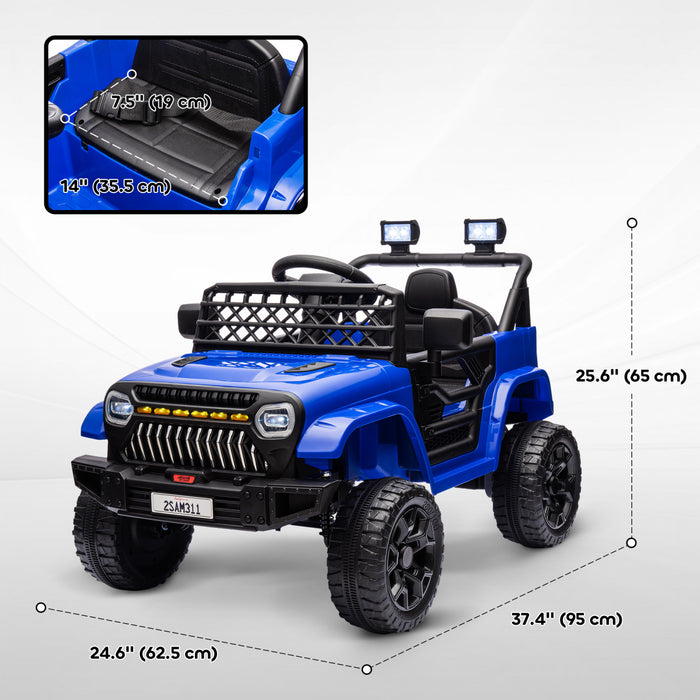 Qaba Voiture Electrique 12 V Alimente Par Batterie Pour Enfants Avec Telecommande, Suspension A Ressort, 3 Vitesses, Klaxon Musical Usb, Phares Led, Bleu Fonce