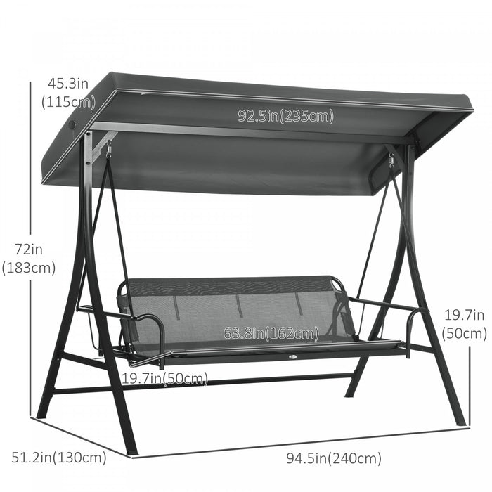 Outsunny Lit Balancoire De Porche Pour 3 Personnes Avec Auvent Reglable