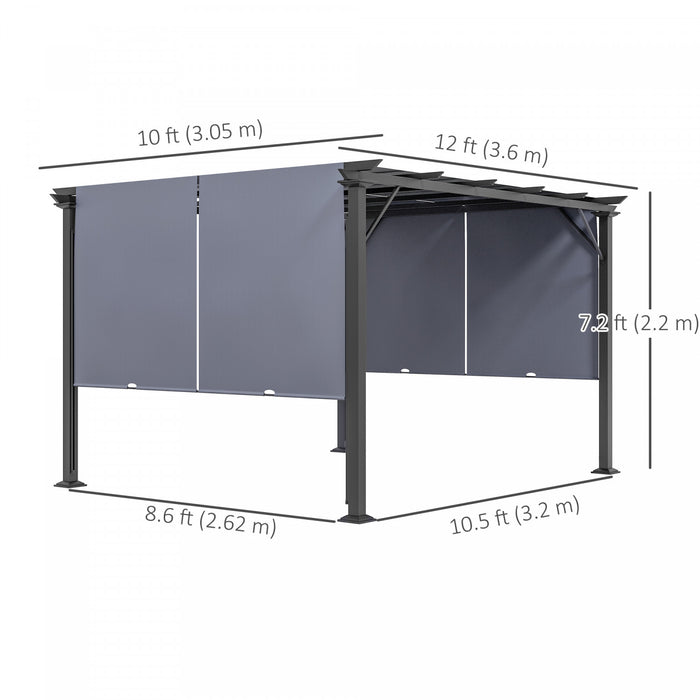 Outsunny Auvent De Pergola Retractable 10' X 12' Pour Jardin, Gris