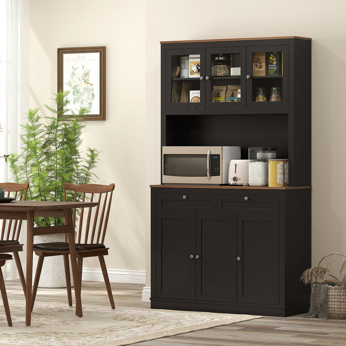 HOMCOM Armoire de Cuisine 71\", Buffet avec Espace Micro-ondes, Noir