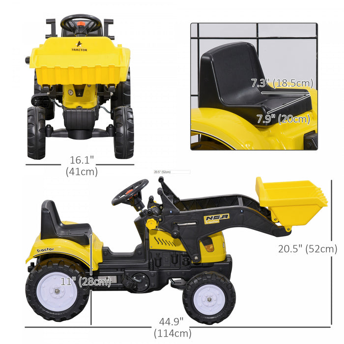 Aosom Pelle Manuelle A Pedale Pour Enfants Avec Chargeur Frontal, Tracteur Autoporte Pour Enfants De 3 Ans, Jaune
