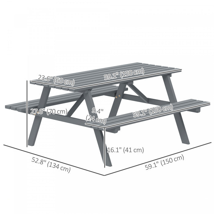 Outsunny Ensemble Table de Pique-Nique en Bois avec Bancs Integres et Trou pour Parasol, Gris